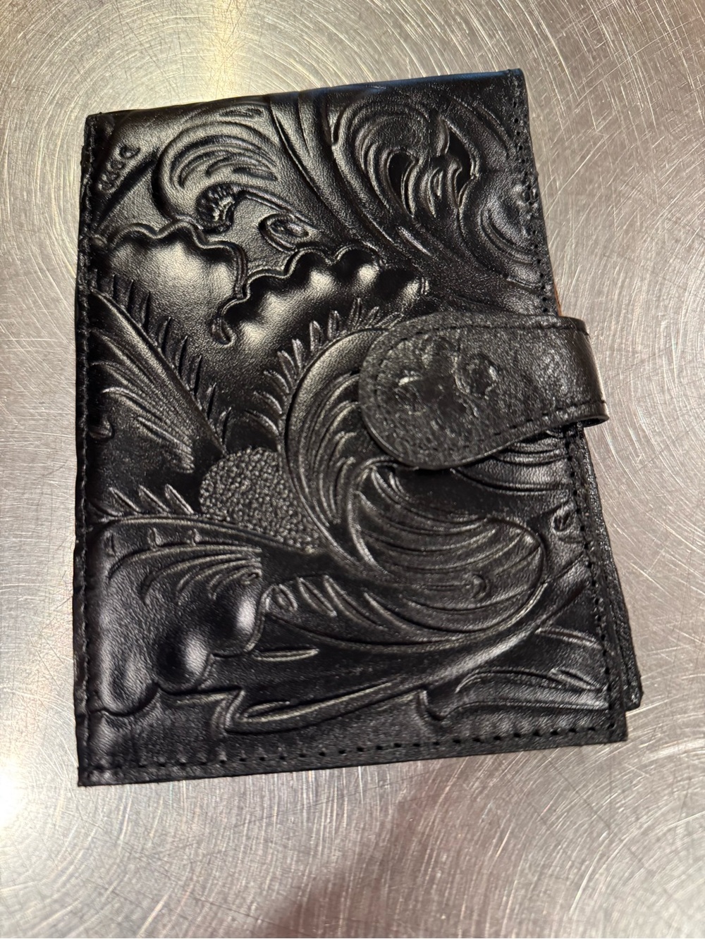 Patricia Nash Black Tooled Leather Card & Passport Holder/Wallet